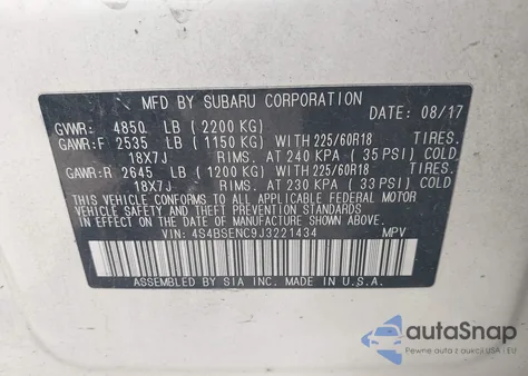 2018 Subaru Outback 3.6R Limited from USA, damaged, VIN 4S4BSENC9J3221434